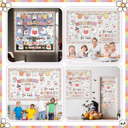Pasimy Halloween Bulletin Board Set Ghost Paper Cutouts Pastel Boho 70 Pcs