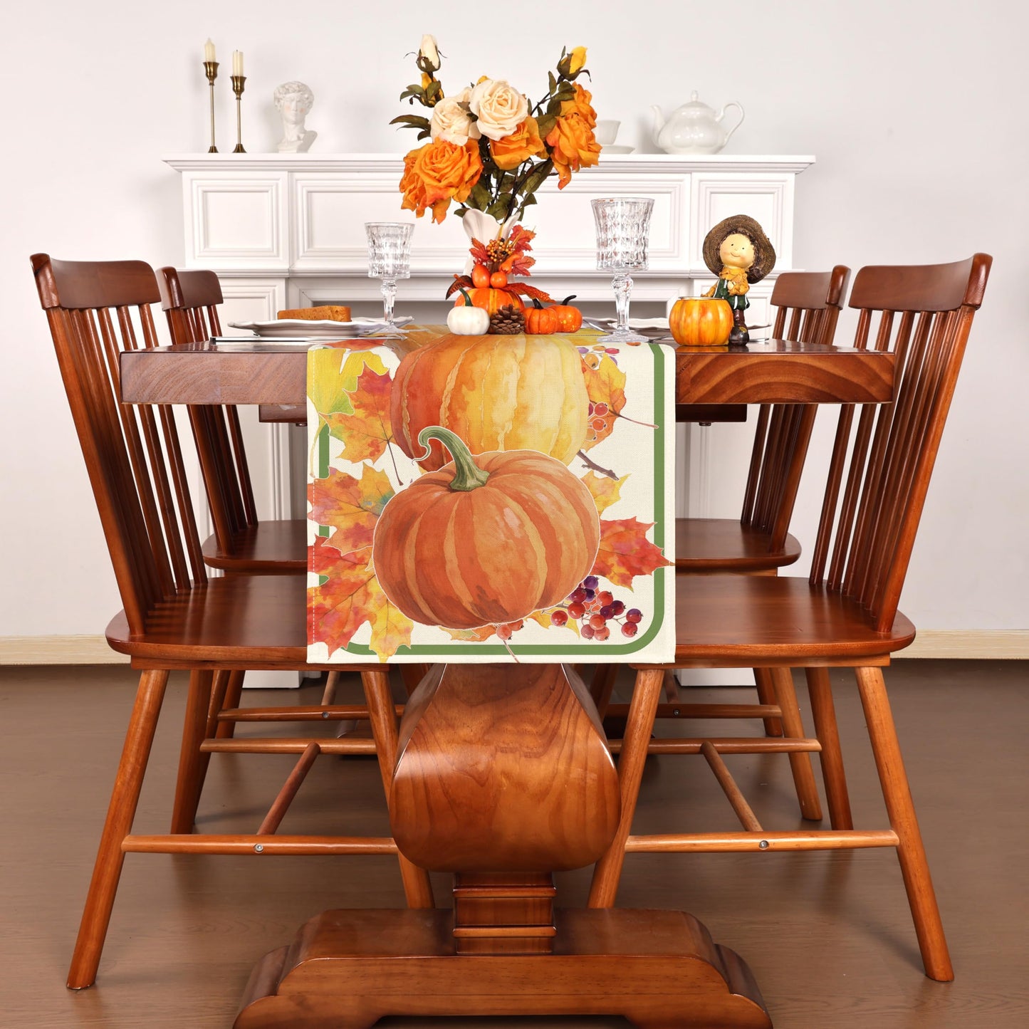 LULUXENIA Thanksgiving Table Runner Maple Leaves Pumpkin Fall Decor 13x72 Inch
