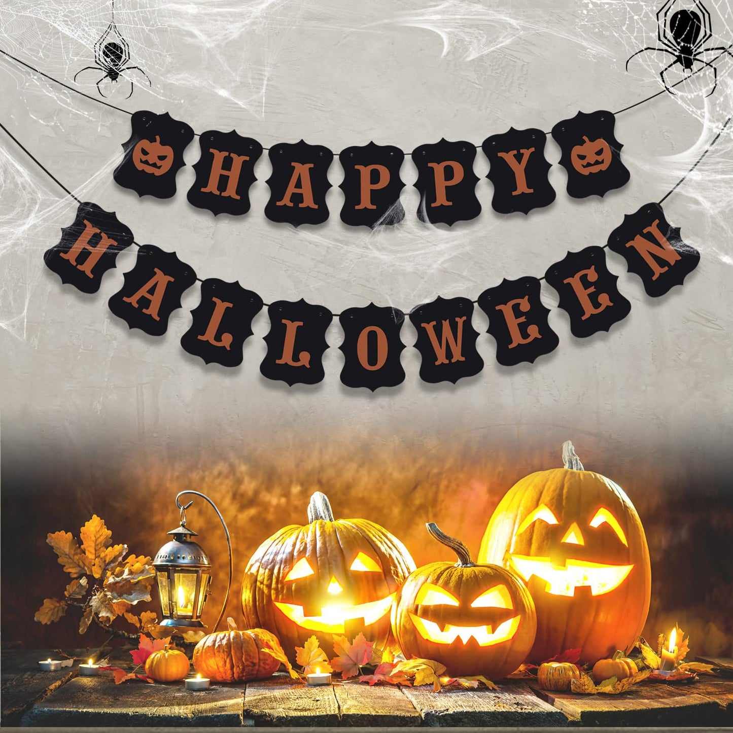 ERKOON Happy Halloween Banner Bunting Pumpkin Sign Wall Decor Party