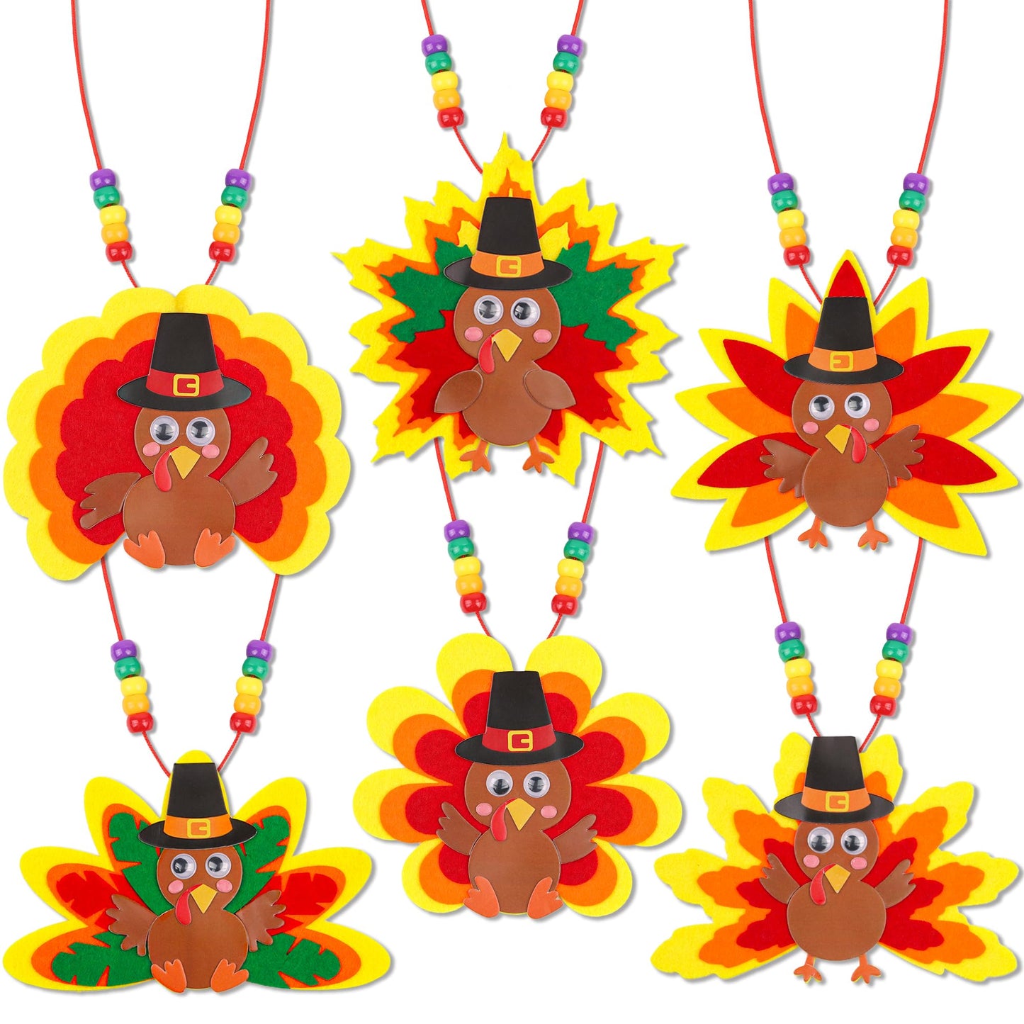 Huyamap Thanksgiving Turkey Necklace Craft Kits 24 Pack Colorful Style 1