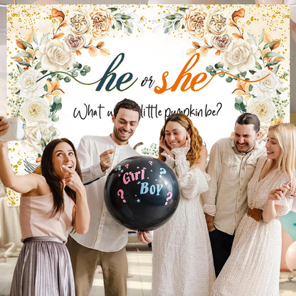 CUMIA Autumn Pumpkin Gender Reveal Backdrop 7x5FT Orange Fall Photo Prop