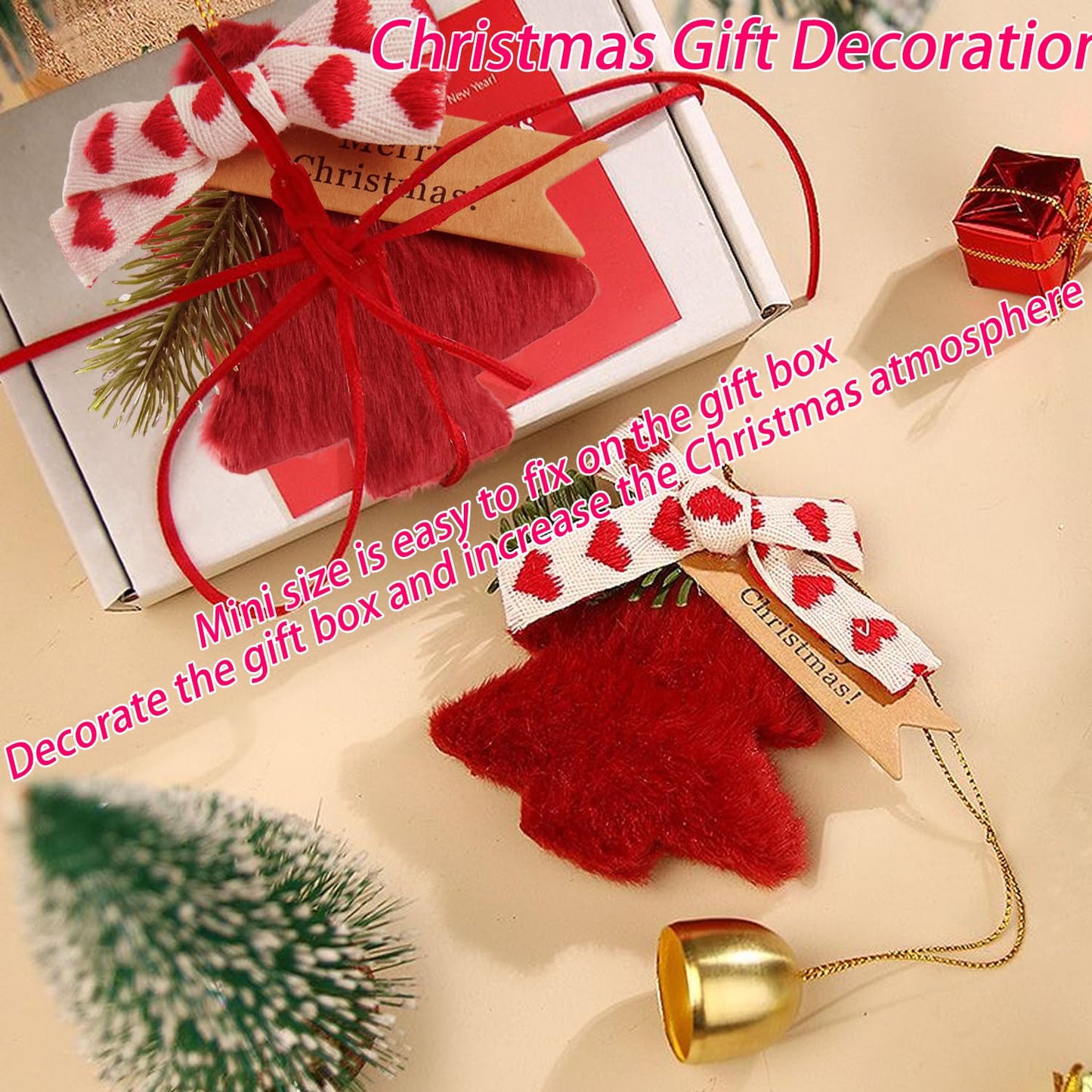 DILAGG Christmas Decorations Fuzzy Tree Ornaments Plush Pendant Gold Bell Red
