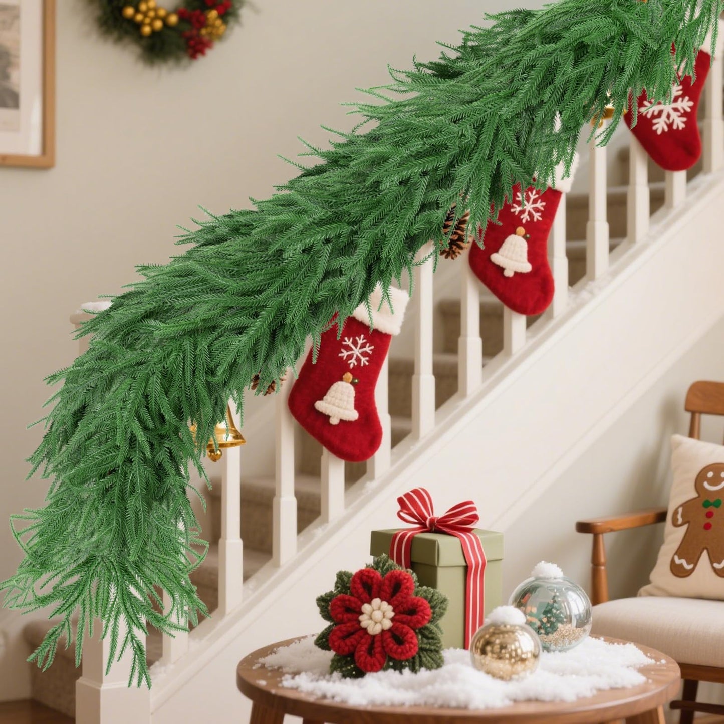 KYGDS Christmas Norfolk Pine Garland 5FT Real Touch Artificial Greenery Green