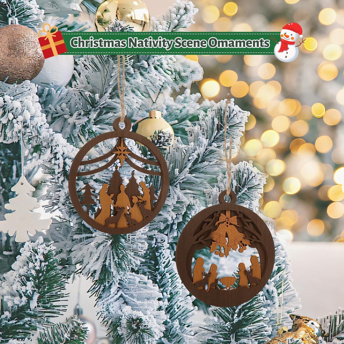 Yelsky Jesus Christmas Nativity Ornaments Wooden Set 2pcs Natural Wood