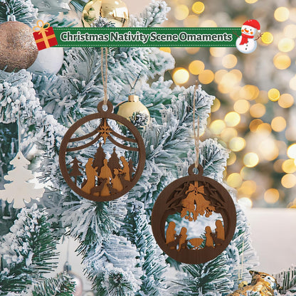 Yelsky Jesus Christmas Nativity Ornaments Wooden Set 2pcs Natural Wood