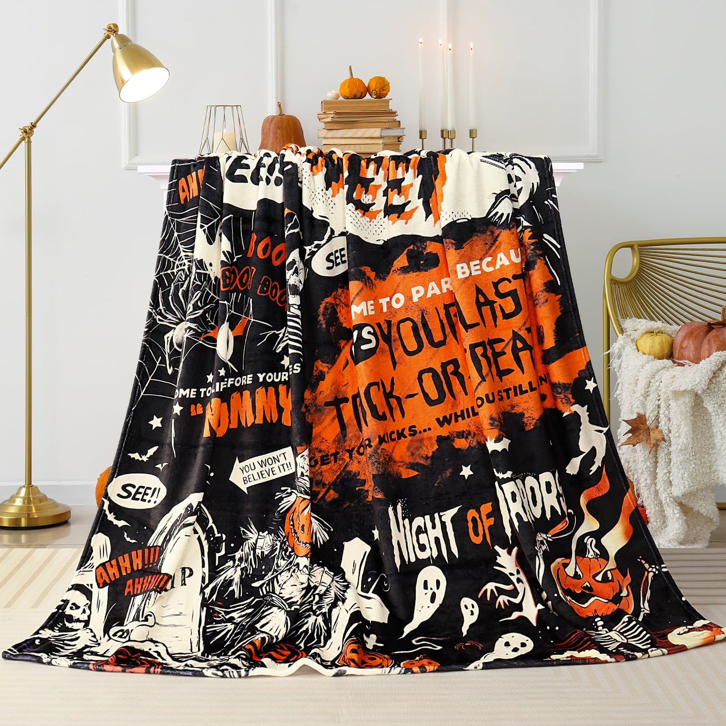 Tupmnbry Halloween Pumpkin Ghost Cat Throw Blanket Flannel 50x60