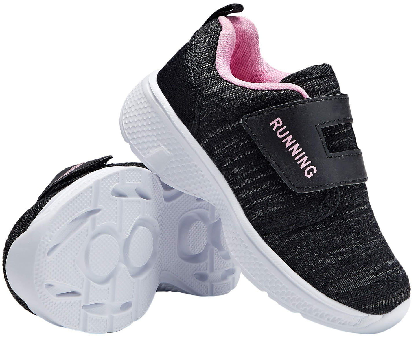 adituo Toddler Boys Girls Lightweight Athletic Sneakers Strap Black Pink Size 11