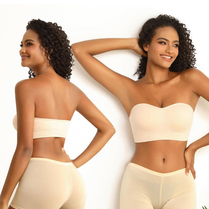 PRETTYWELL Strapless Padded Bandeau Bra Wireless Seamless Beige Size M