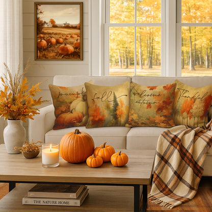 Benjia 20x20 Throw Pillow Covers Set of 4 Watercolor Forest Pumpkin Autumn