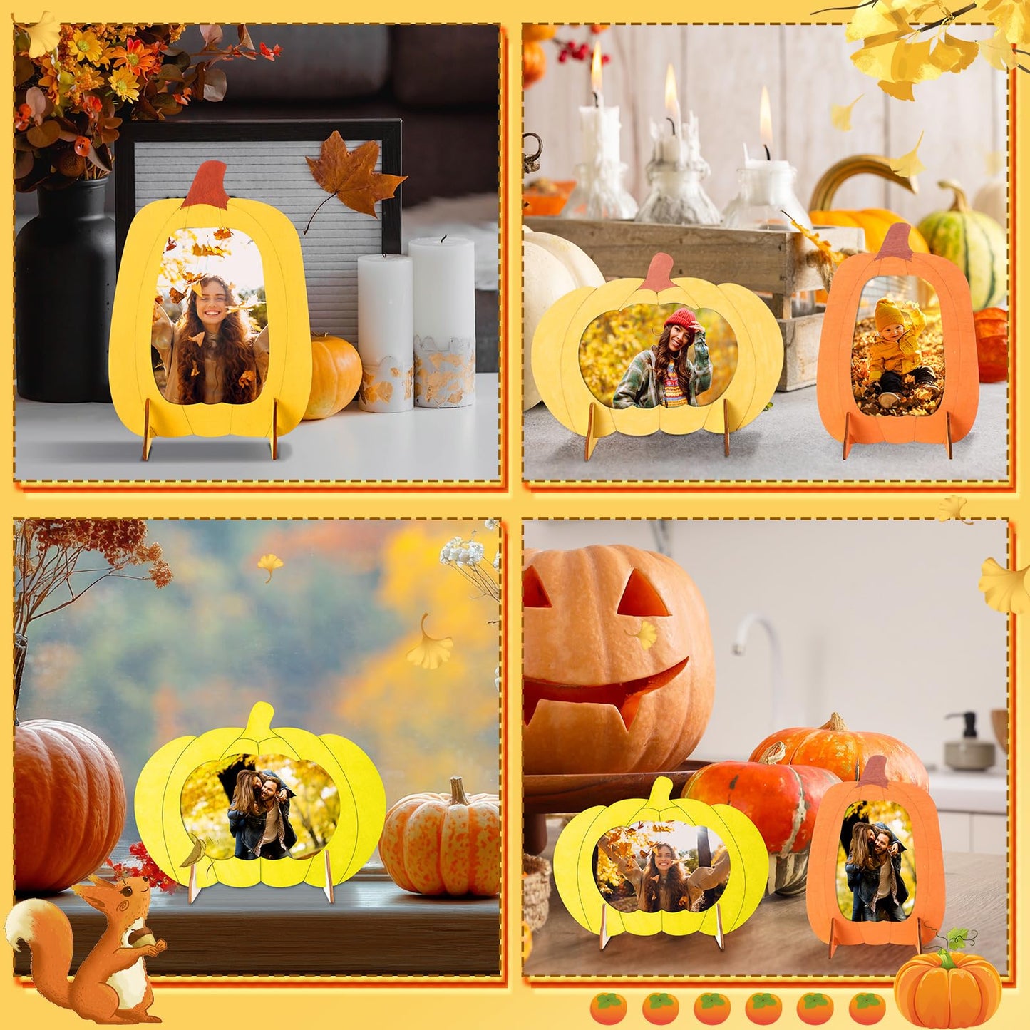Geelin 6 Pack Wooden Pumpkin Picture Frames Unfinished 5.5x7.48in Fall Decor