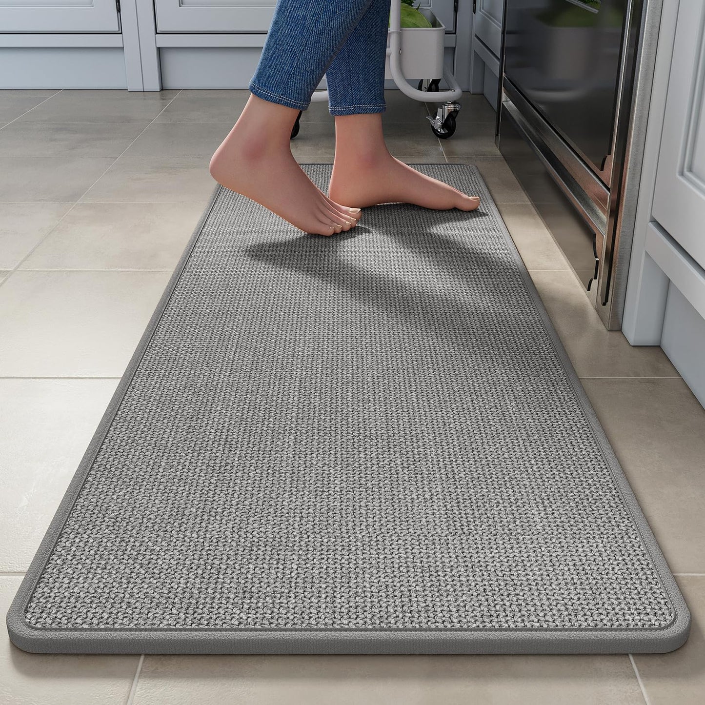 YDKGL Kitchen Rug Mat Non Slip Washable Gray Braided 17x47