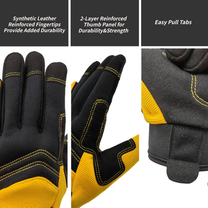 SAVJOB Women's Light-Duty Work Gloves Faux Leather Yellow Size Small