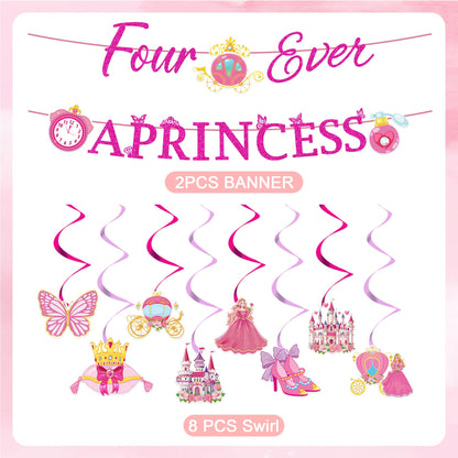 Romart Princess 4th Birthday Party Decorations 2 Banners 8 Swirls Pink Lavender