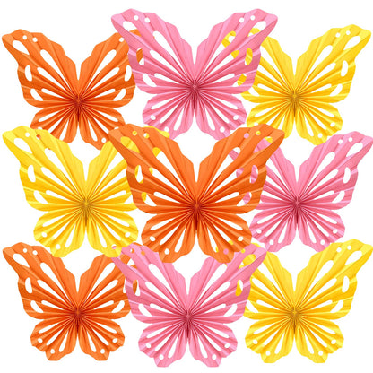 SUNBEAUTY Butterfly Paper Fans Wall Decor Set of 9 Party Paper Decorations