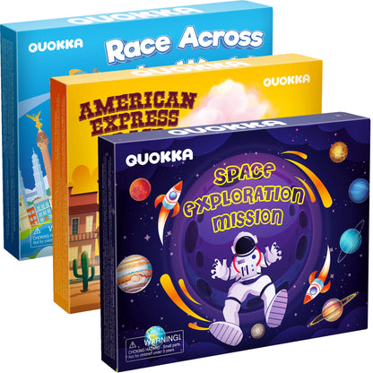 QUOKKA 3X Learning Board Games Set Educational Trivia Cards Kids Ages 6-8