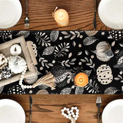 Artoid Mode Harvest Pumpkin Darkness Floral Table Runner Black 13x90 Inch