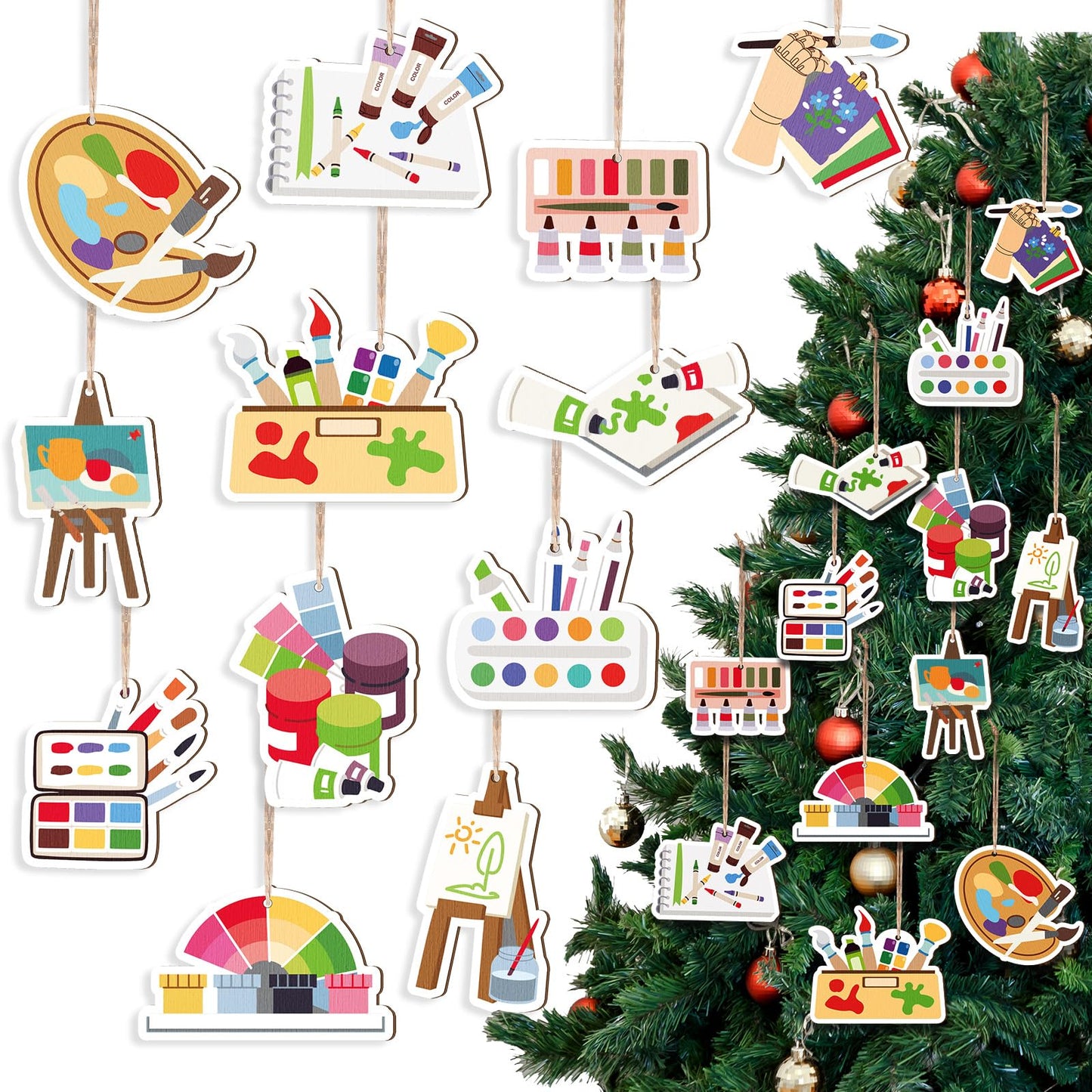 Threehoney 48Pc Wooden Christmas Ornaments Painting Tools Colorful 2.36-2.76in