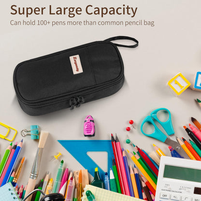 Zzrywuty Large Zipper Pen Case Pencil Pouch for Office Travel Black