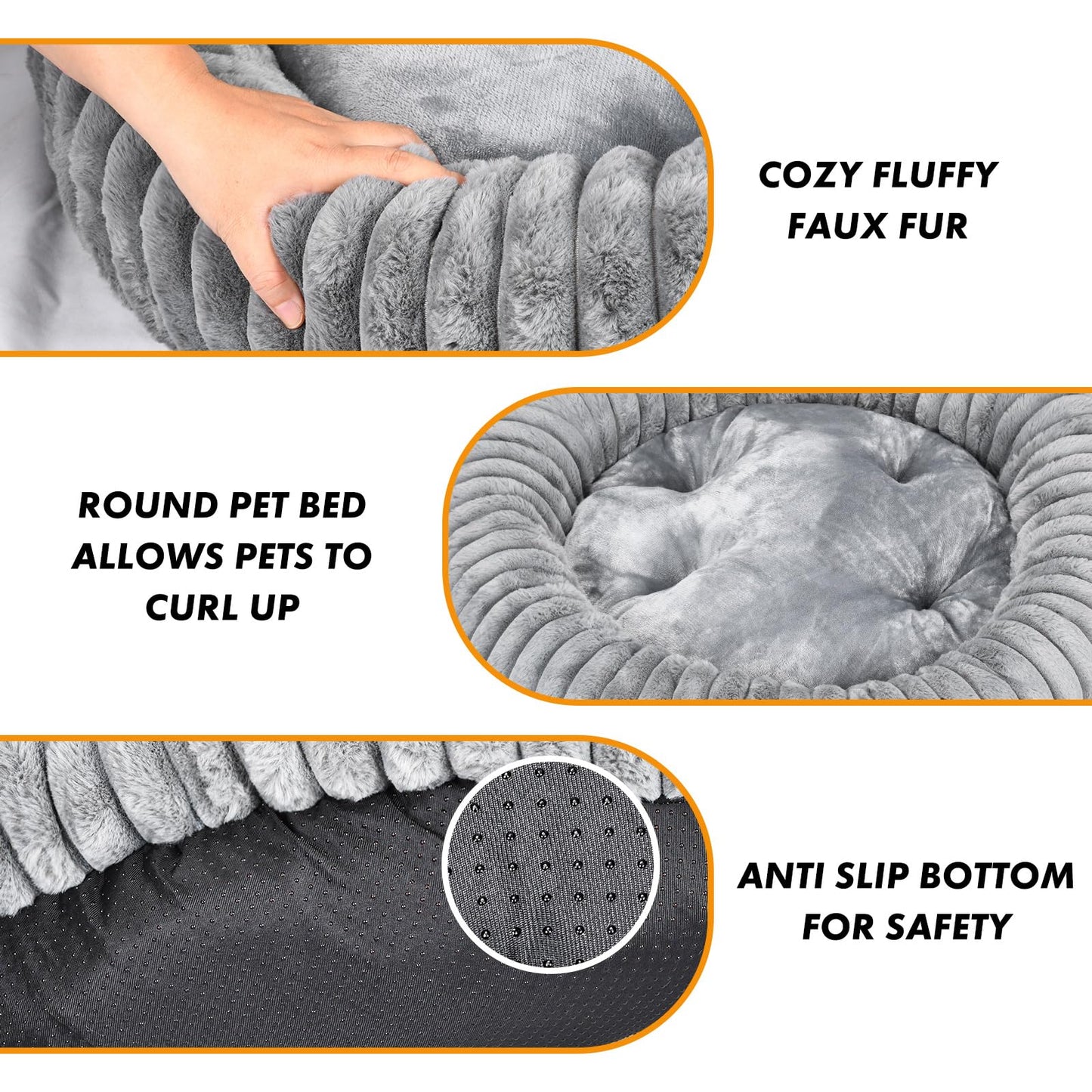 MINGT Donut Cat Bed Ultra-Soft Fluffy Round Small Pet Bed Grey 16x16x5in