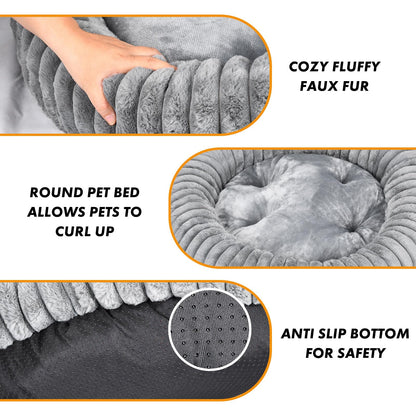 MINGT Donut Cat Bed Ultra-Soft Fluffy Round Small Pet Bed Grey 16x16x5in