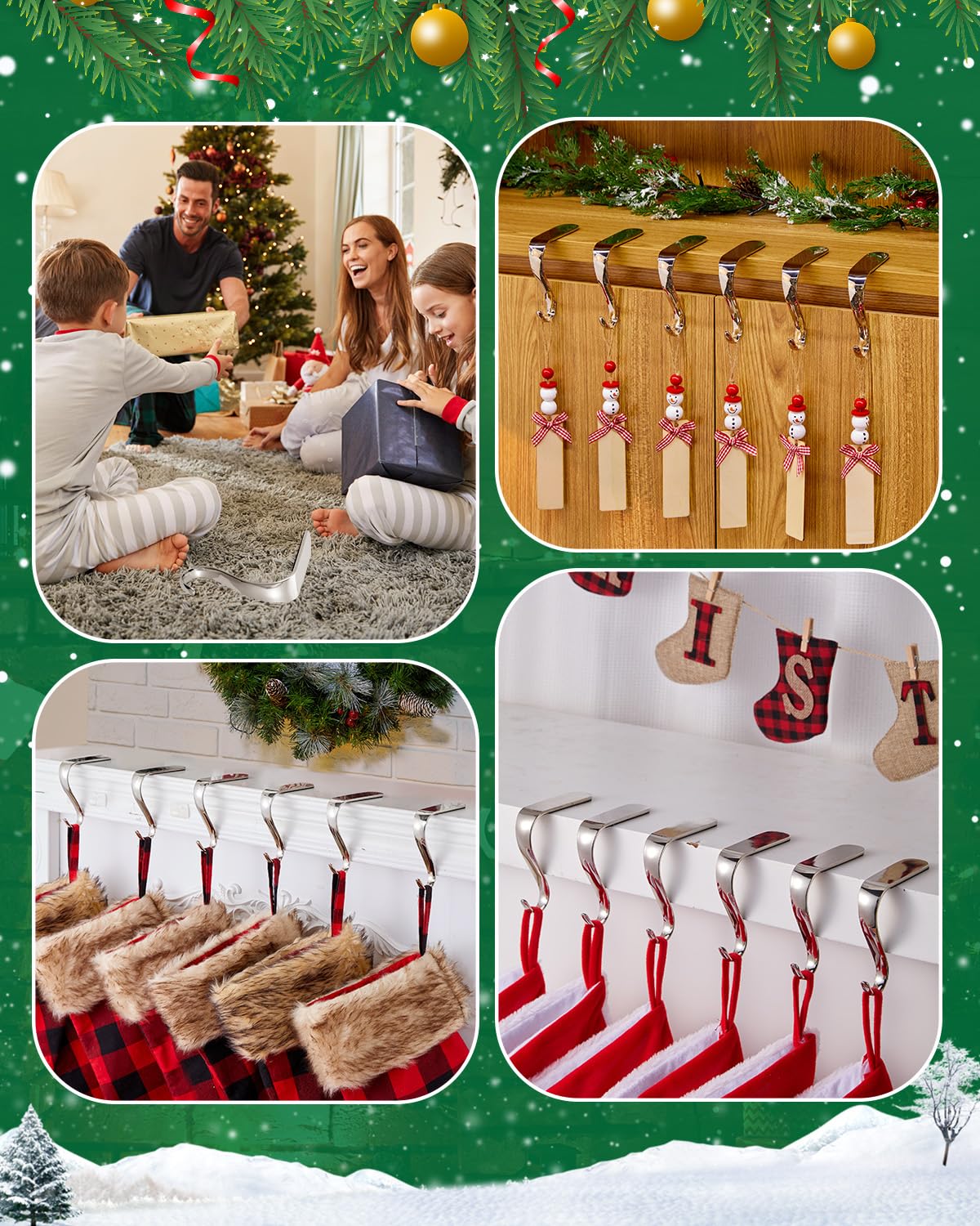 Minetom Christmas Stocking Holders Set of 6 Metal Mantle Hooks Silver