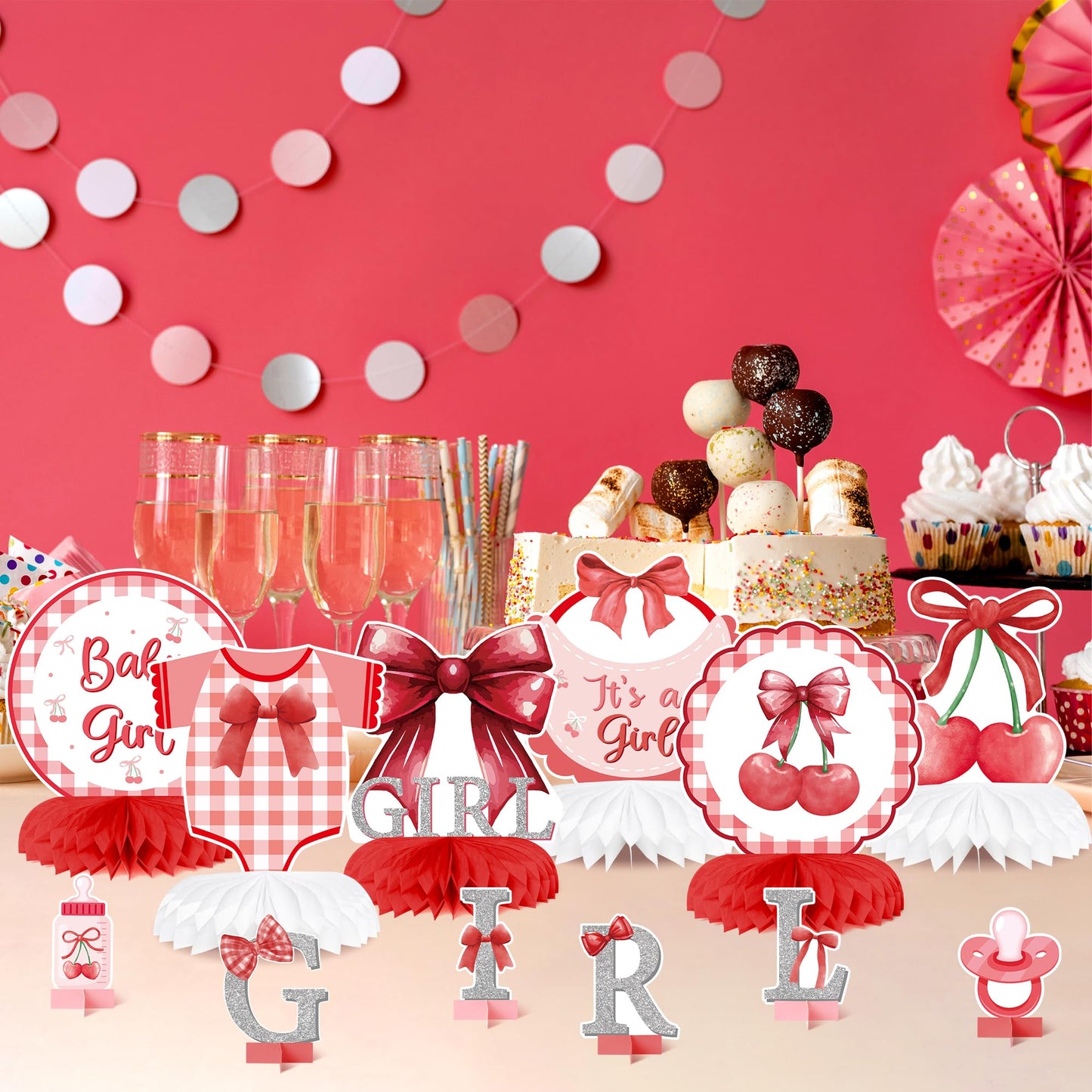 ArowlWesh Red Bow Baby Shower Honeycomb Centerpiece Table Decoration