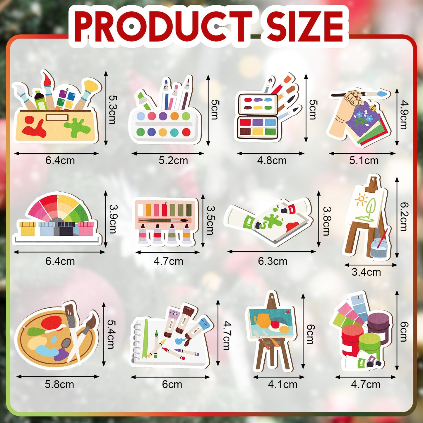 Threehoney 48Pc Wooden Christmas Ornaments Painting Tools Colorful 2.36-2.76in