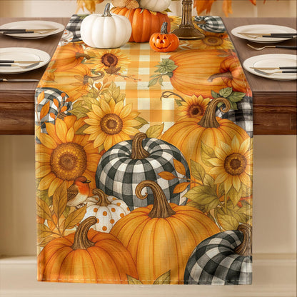 Miss Adola Pumpkin Plaid Fall Table Runner 13x72 Sunflower Decor