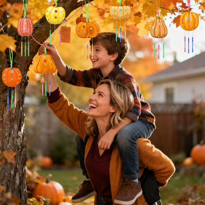 SRIZIAN Pumpkin Wind Chimes Kit DIY Wood Crafts Kids Autumn Party 8 Pack