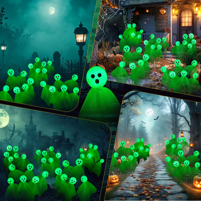 VIHOSE 6 Pack 36 LED Green Solar Halloween Ghost Pathway Lights Outdoor