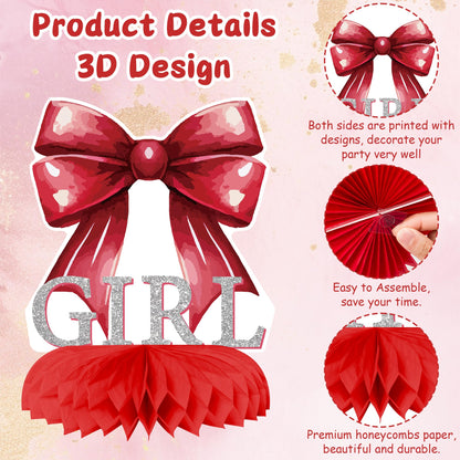 ArowlWesh Red Bow Baby Shower Honeycomb Centerpiece Table Decoration