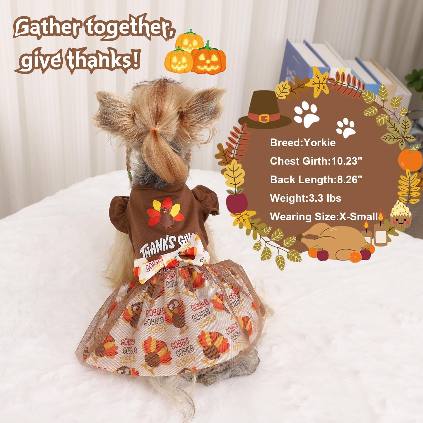 Sebaoyu Thanksgiving Dog Dress Brown Turkey Outfit Medium Size