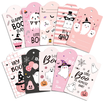 MOZUI Halloween Thank You Tags 60pcs Pink Black Ghost Pumpkin Kraft Paper