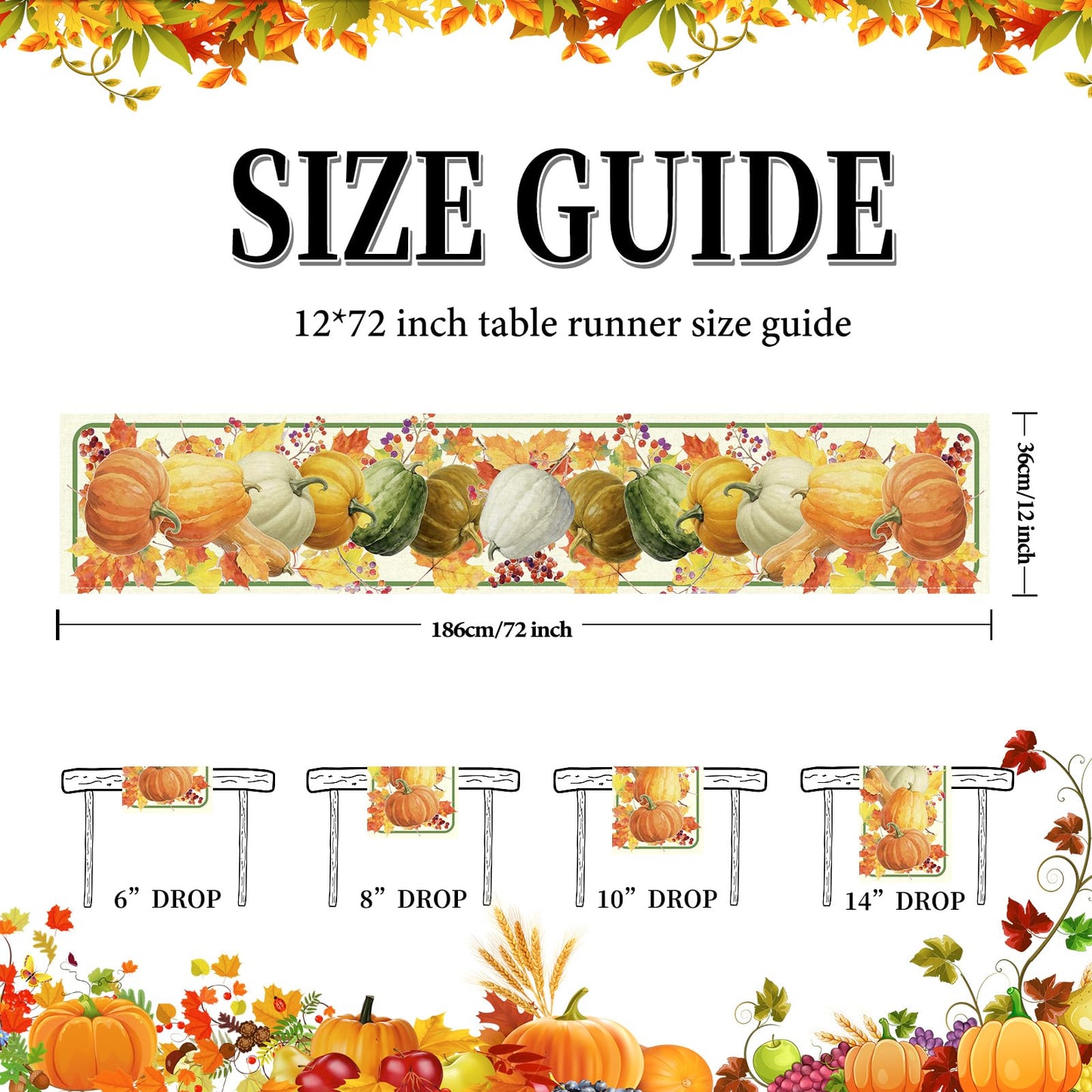 LULUXENIA Thanksgiving Table Runner Maple Leaves Pumpkin Fall Decor 13x72 Inch