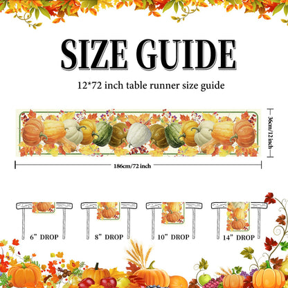 LULUXENIA Thanksgiving Table Runner Maple Leaves Pumpkin Fall Decor 13x72 Inch