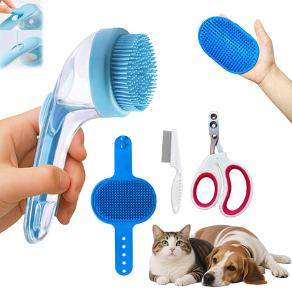 Yutaohui 4-in-1 Pet Bath Brush Kit with Comb Clipper for Dogs Cats