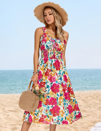 Kate Kasin Womens Floral Wedding Guest Dress Sleeveless Blue Leaves Size M
