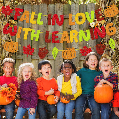 YWLACC Fall in Love with Learning Classroom Banner Autumn Leaves Pumpkin