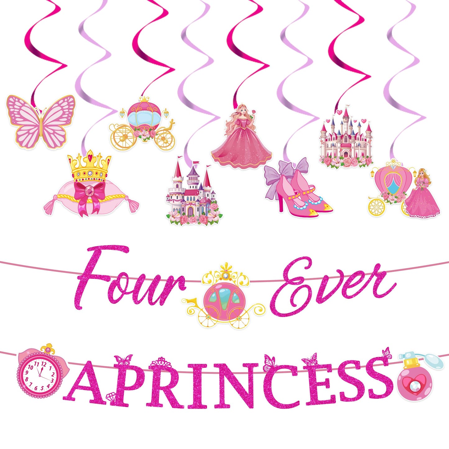 Romart Princess 4th Birthday Party Decorations 2 Banners 8 Swirls Pink Lavender