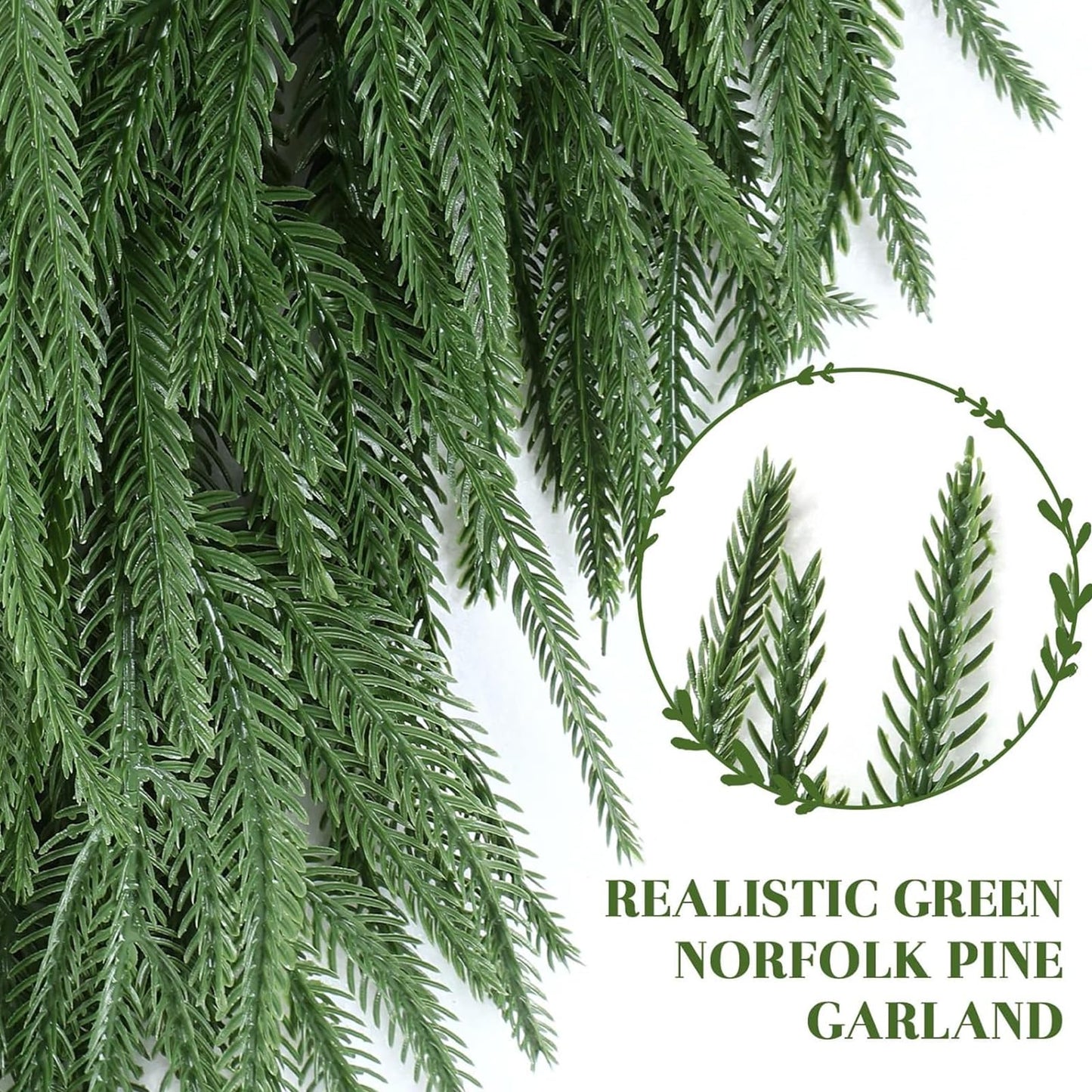 GDENZL 5FT Artificial Norfolk Pine Garland Green Faux Xmas Decor Size 5FT