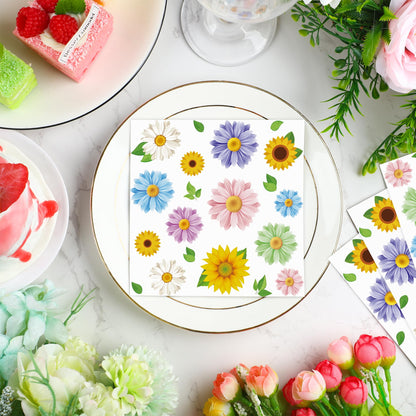 Maniaacer 100 PCS Spring Floral Cocktail Napkins 3-Ply Colorful Paper