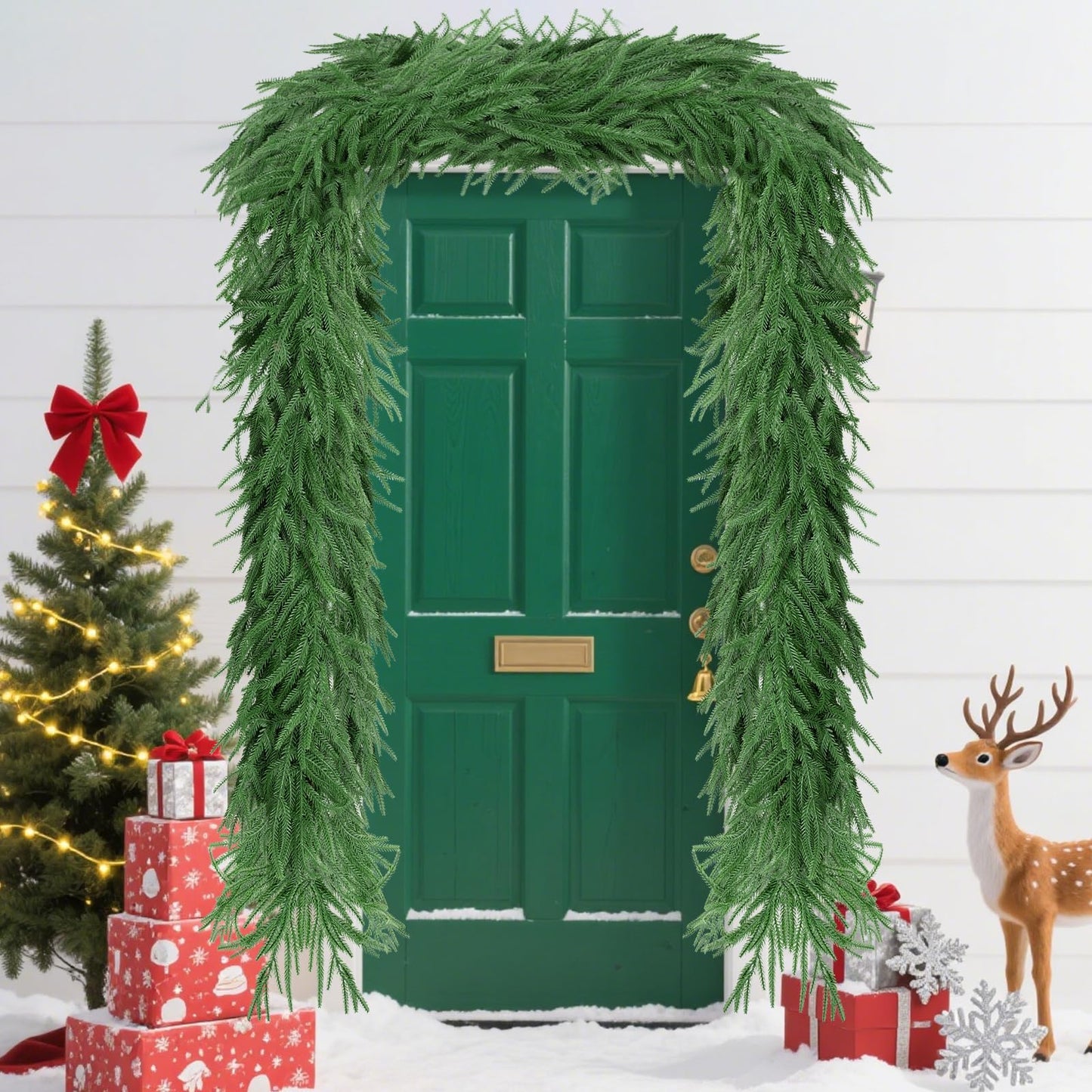 KYGDS Christmas Norfolk Pine Garland 6FT Real Touch Artificial Greenery Green