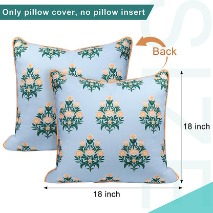 TIDEVERA Throw Pillow Cover Water Repellent Baby Blue Orange Floral 18x18