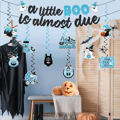 OGMOGKW Halloween Baby Shower Banner Blue A Little Boo Is Almost Due