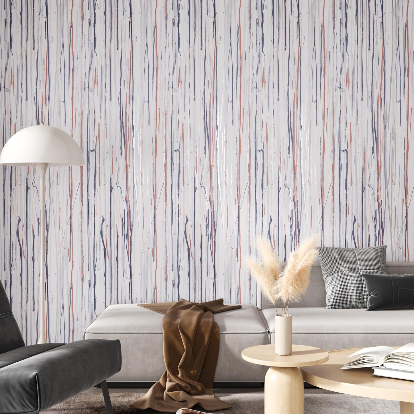 FANCYEASY Grey Grasscloth Peel & Stick Wallpaper 15.7x118in Rustic Vinyl