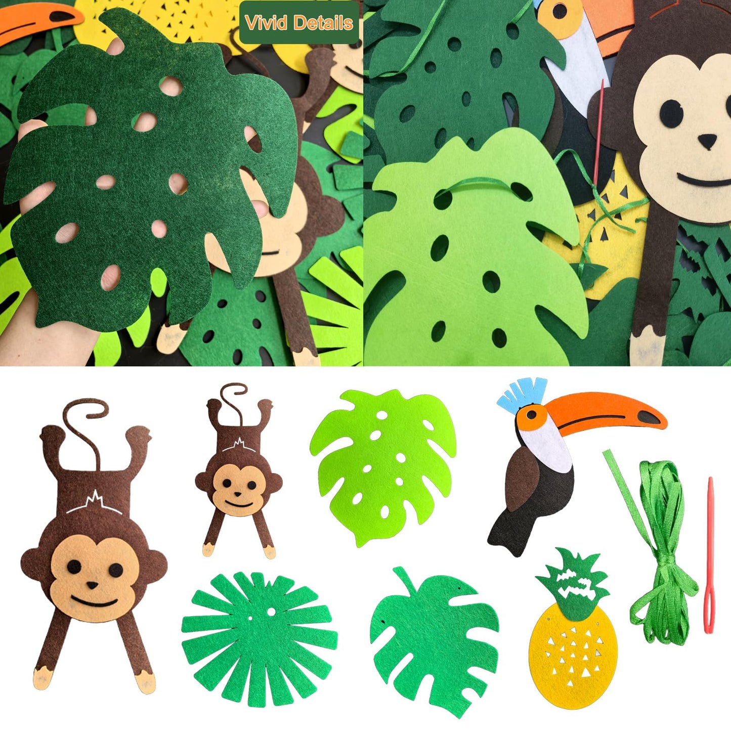 Leyhooney Christmas Jungle Felt Decor Set Tropical Toucan Monkey Palm Leaf