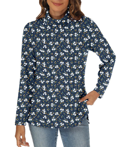 GOUCEHN Women Turtleneck Sweater Pullover Lightweight Blue-White Flo Size XL