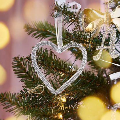 Mrchtmas Christmas Silver Bow Ornament 2025 Heart Rhinestones 1 Pc
