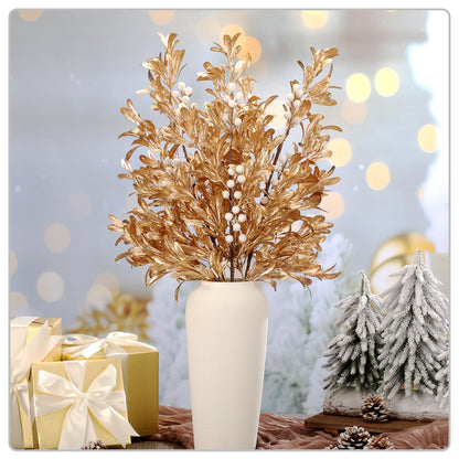 Giegxin 3 Pcs 30" Gold Leaf Christmas Tree Picks with White Berry