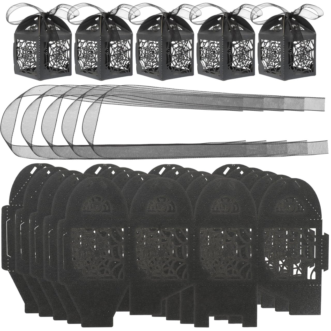 BESTOYARD Halloween Hollow Die-Cut Candy Boxes Black 8.27x4.53in 50pcs